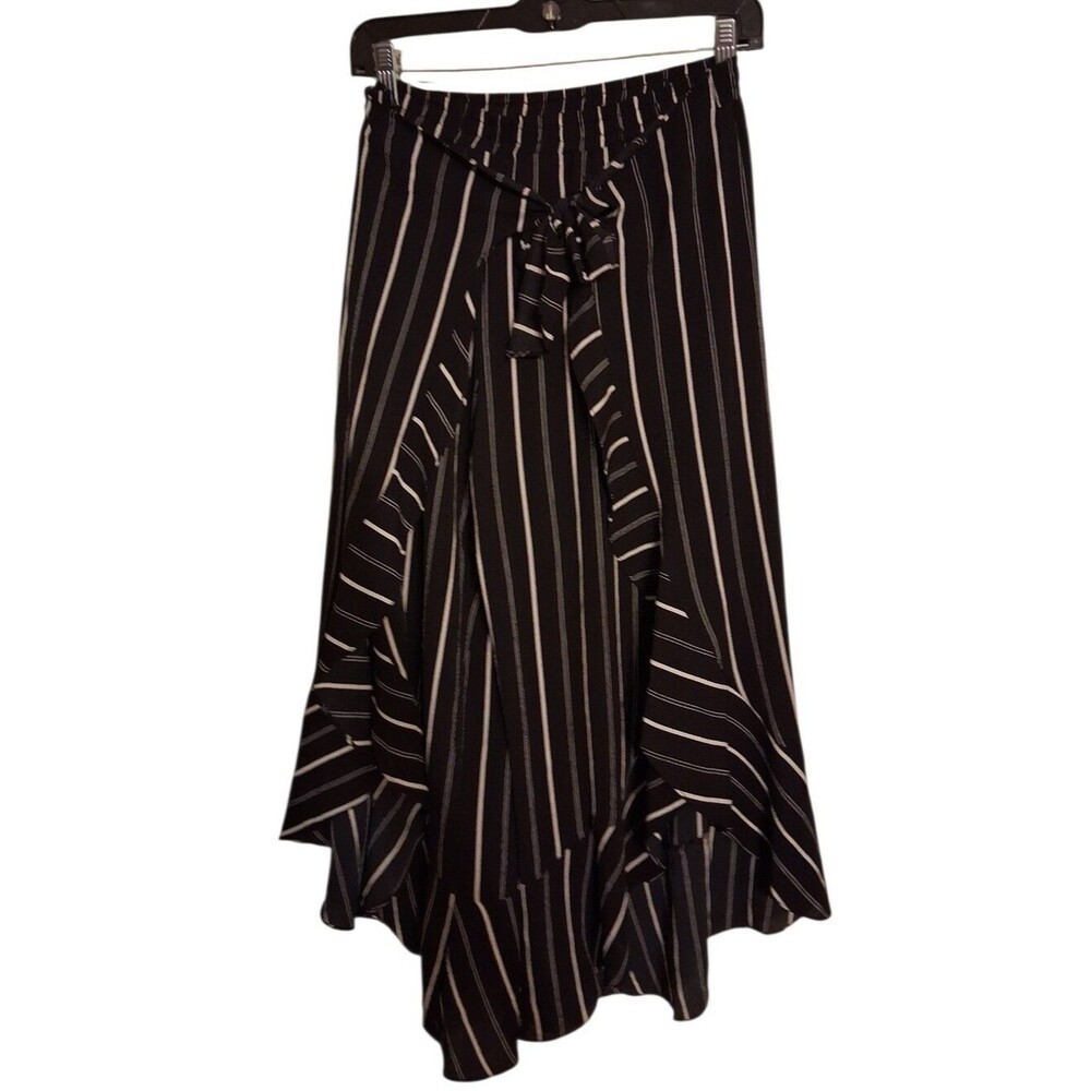 Black Tan Striped Open Wrap Front Flowy Pants Aqua Brand Size Medium